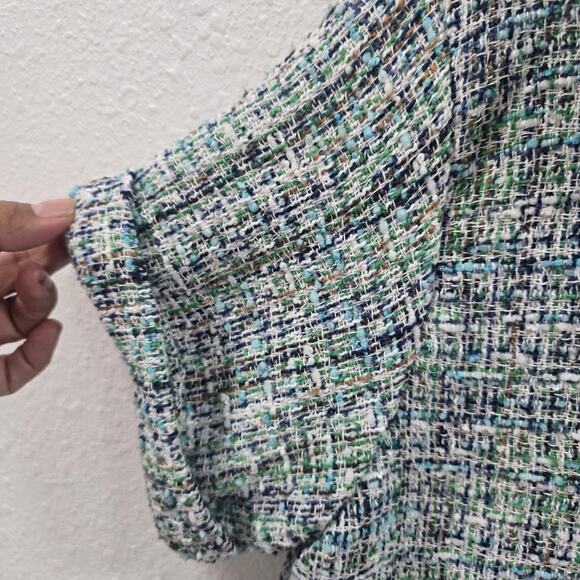 ZARA Short-Sleeve Tweed Crop Top Shirt Women’s Size S Green Blue White Bouclé... - Picture 6 of 10